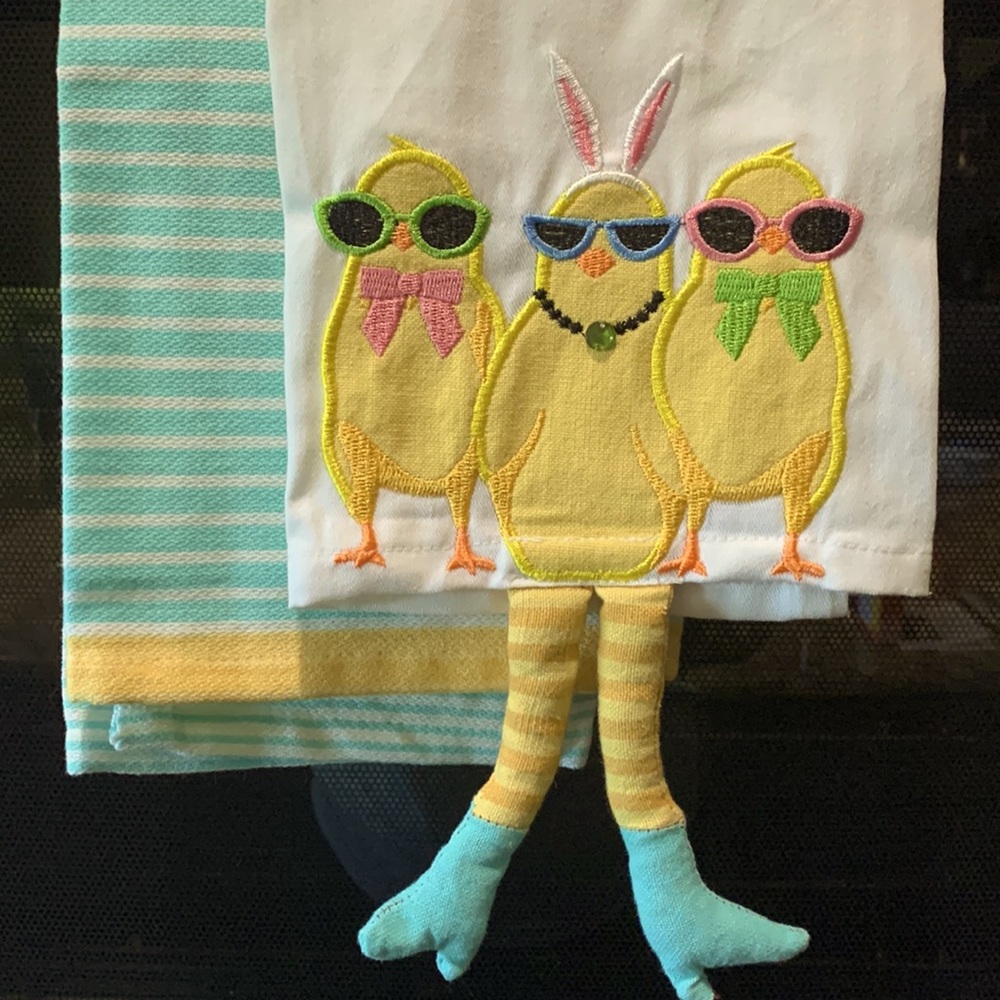 Easter Dangle Leg and Striped Kitchen Towel set